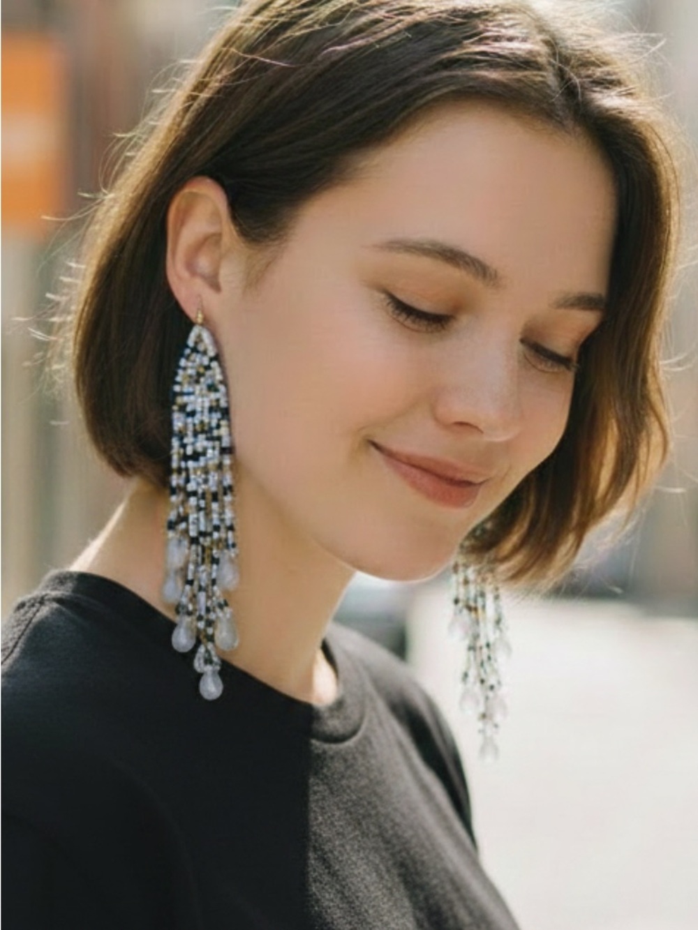 Chic Multicolor Beaded Fringe Drop Waterfall Earrings